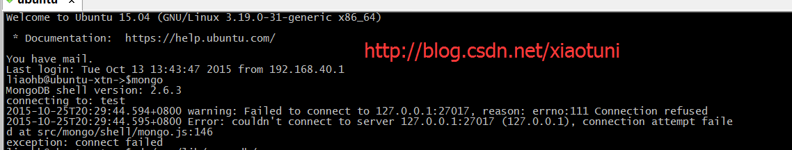 ubuntu mongodbmongo - couldn't connect to server 127.0