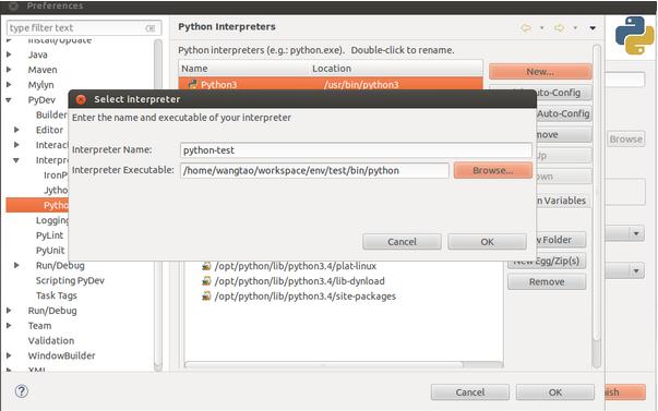 Ubuntueclipse pydevvirtualenvп