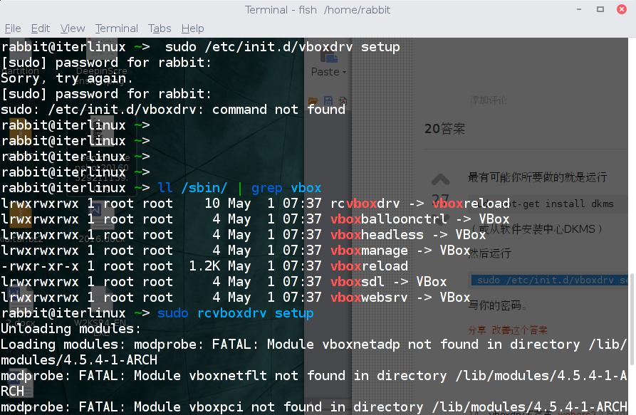 Archlinuxvirtualbox'/sbin/rcvboxdrv setup'