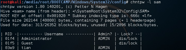 ʹKali LinuxWindows-chntpw