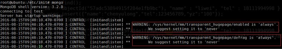 unbuntu 16.04+Mongodb:WARNING: /sys/kernel/mm/