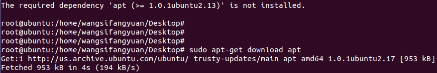 The required dependency 'apt (>= 1.0.1ubuntu2.13)'Ľ