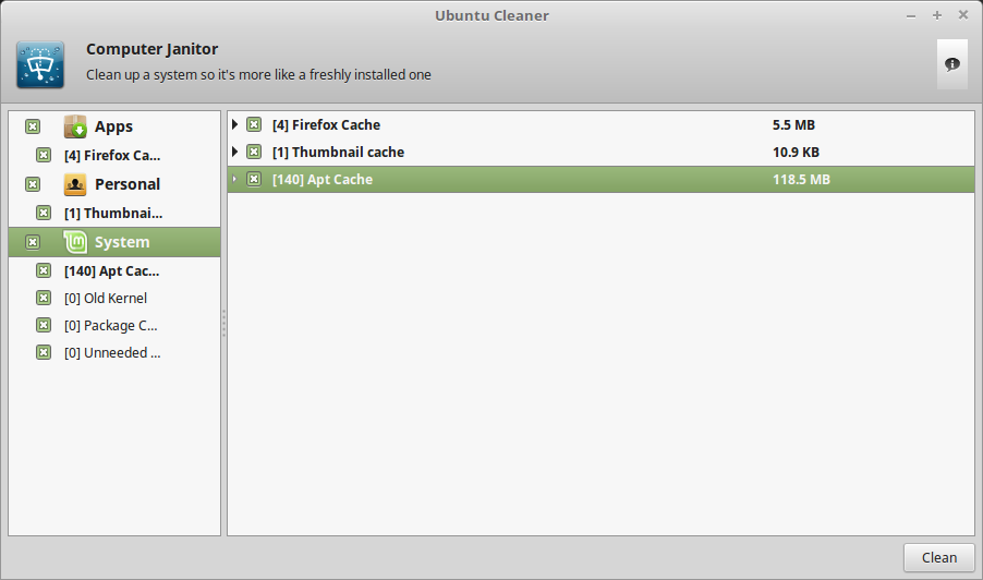 ʹUbuntu CleanerΪUbuntu/LinuxMintͷſռ